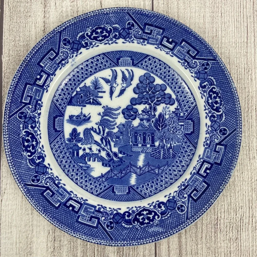 Grimwades England Ye Olde Willow Dinner Plate 10-1/8" Traditional Blue & White - Picture 7 of 7